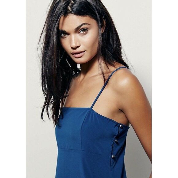 NEW FREE PEOPLE Sz S ANDY MINI SLIP DRESS SOLID TEAL GREEN BLUE $78 - Picture 2 of 4